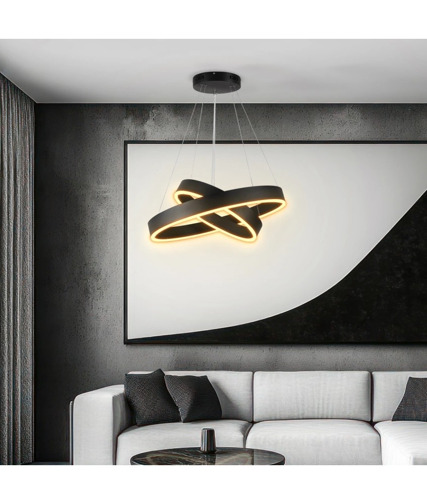 kelvo® VENOM 61185-DECO Μοντέρνο Κρεμαστό Φωτιστικό Οροφής LED 75W 8818lm 120° AC 220-240V IP20 Ρυθμιζόμενο Λευκό CCT με Χειριστήριο από 2700K έως 6000K Dimmable - Lumileds SMD Chip - Μαύρο Ματ - Μ60 x Π60 x Υ40cm - 3 Χρόνια Εγγύηση